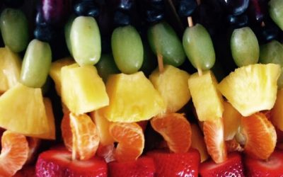 Rainbow fruit kebabs